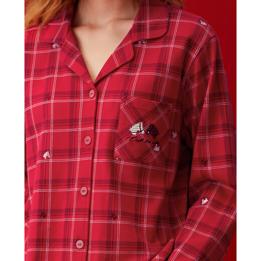 Fenten Couple Pajamas Women's Spring and Autumn Pure Cotton Plaid Long-Sleeved Antibacterial Suit Red Wedding Zodiac Year Men's New Home Clothing Red Plaid Single Women's Style L Recommendation: Female 110-124 Jin Jin equals 0.5 kg, male 126-146 Jin Jin equals 0.5 kg