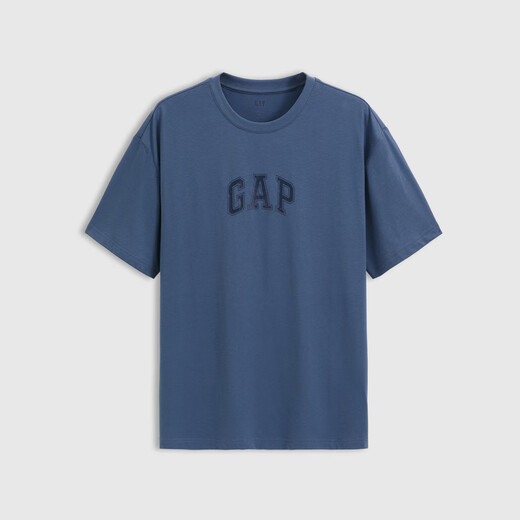GAP Herren- und Frauen reines Baumwoll-Logo Kurzärärmelte T-Shirt Basic Lose Top Grau-Blau-Druck L (175/96a) Asiatische Größe