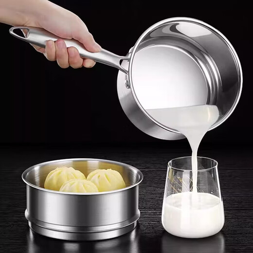 Stainless steel milk pot steaming pot household soup pot instant noodle pot baby baby food pot anti-scalding handle hollow heat insulation steel handle milk pot + steaming grid 22cm
