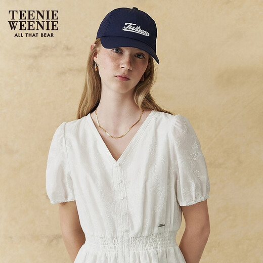 Teenie Weenie小熊女装白色连衣裙2025夏季新款优雅浪漫法式茶歇中长裙 白色 L