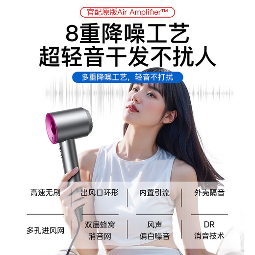 DIKTT German bladeless high-speed hair dryer for home use, silent, high-power, non-harming, constant temperature hair dryer, quick-drying baby barber shop, hair salon hair dryer, Huaqiangbei, rose red, single nozzle, 3 billion negative ions, 520 Valentine's Day gift, machine + stand color box