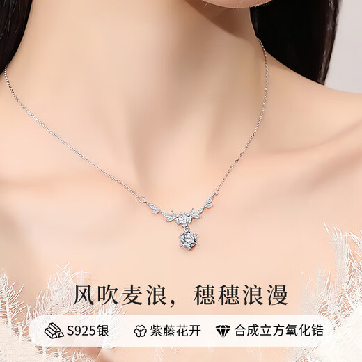 Zhou Baifu Wisteria flower sterling silver necklace for women 2025 new light luxury clavicle chain pendant birthday gift for girlfriend