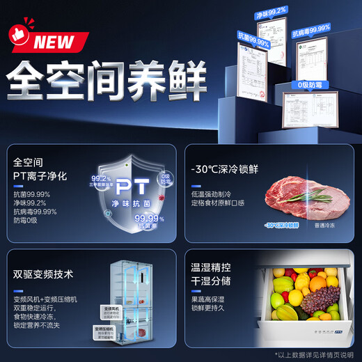 Midea Zhenxiang Series M60 dual system 508 French multi-door four-door household refrigerator ultra-thin flat-mounted double cycle large capacity bottom cooling BCD-508WUFPZM (E) Stardust White