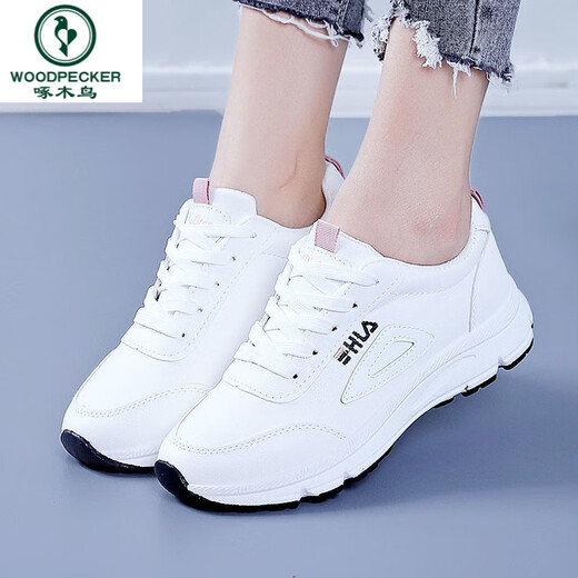 Specht Sneaker für Frauen 202 Sommer Neue Frauenschuhe Leder lässig Schuhe koreanische Schuhe weiße Schuhe Studentin Vaters Schuhe Trend Weiß schwarz 6628 37
