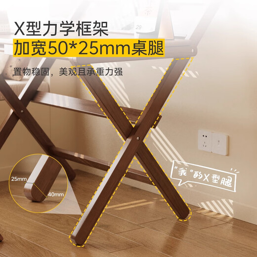 Xiqi Solid Wood Folding Desk Student Home Small Computer Desk Bedside Study Table No Installation Simple Office Desk Solid Wood Single Table Walnut Color No Installation 100cm