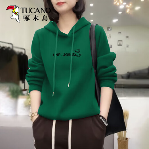 Woodpecker más sudadera con capucha engrosada de terciopelo para mujeres en primavera, otoño e invierno de mediana edad de mediana edad de carne adelgazante de carne para adelgazamiento (agregando terciopelo) M _ Sugerada 80-95 Jin [Jin equivale a 0.5 kg]
