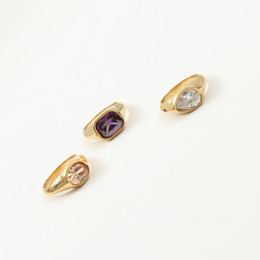 QUAMER European and American fashion new special-shaped large zircon ring titanium steel plated 18k gold ring exaggerated personality hand A style US size 6 / Hong Kong size 12