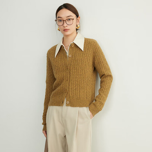 
ROMON 100% wool sweater for women 2025 spring and autumn new fashion retro cable cardigan small sweater jacket for women crystal gray equal size