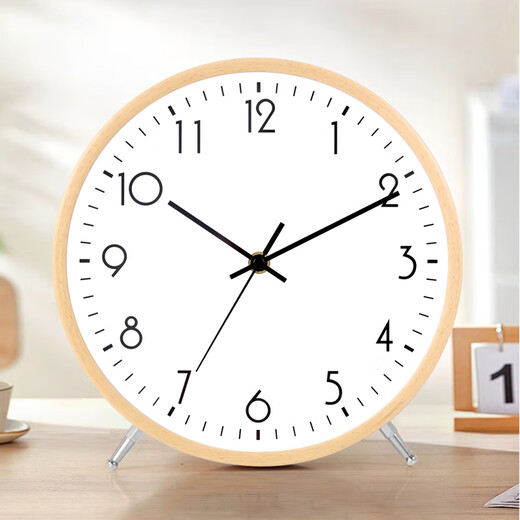 Hense solid wood clock simple living room clock desktop clock ornament display table clock HD08 white plate 10 inches