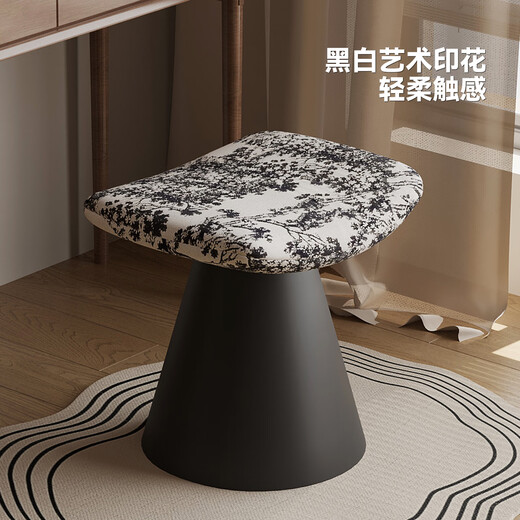 Yete Rotating Makeup Stool Mid-Autumn Style New Style Girls Home Dressing Stool High-end Bedroom Small Makeup Chair Premium Black Rotatable/Fellow Cushion/Black Iron Base