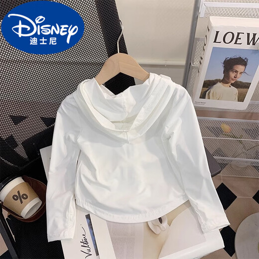 Disney Girls' Sun Protection Clothing Summer Thin 2025 New Children's Ice Silk Hooded Sun Protection Jacket Baby Summer Skin Clothing White Sun Protection Clothing 110 Recommended height 100cm