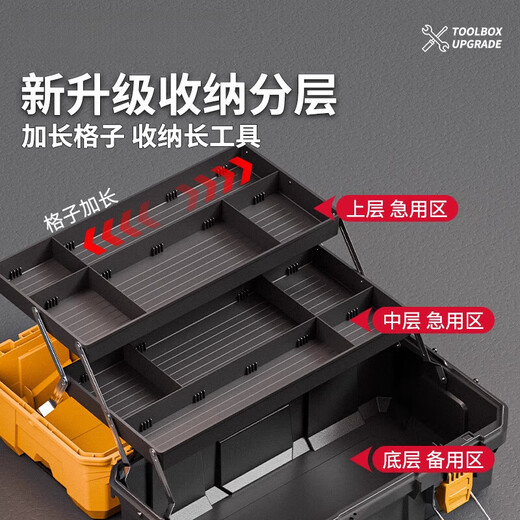 Dad Yao's German quality tool box, large capacity, extra large three-layer folding tool box, industrial-grade extra large storage and organization 21-inch flagship three-layer folding tool box