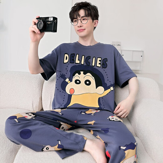 GTYUWVG睡衣男士春秋季款纯棉短袖长裤夏季青少年学生大童大码家居服套装 xll-11143 M 小码适合身高155C左右体重80-
