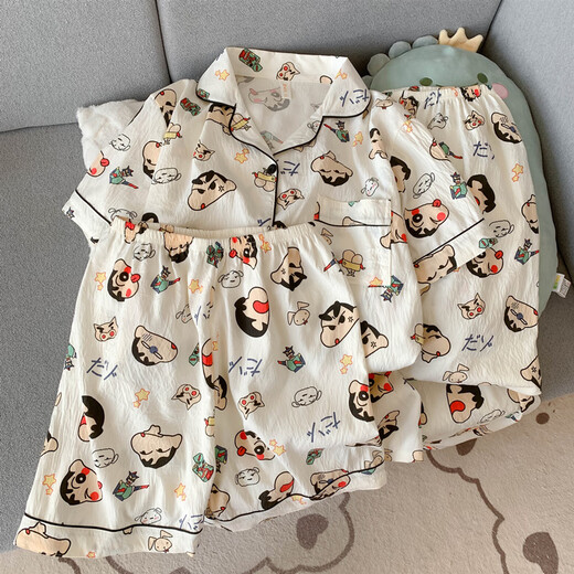 
Long Night Crayon Shin-Shin-Sun pajamas Crayon Shin-Shin-Sun pajamas Women's Summer 2025 New Pure Cotton Gauze Short Sleeve Cute Internet Celebrity Yunduo Cotton-J9901# Paradise Puppy Three-Piece Set M [Suggested 75-100Jin [Jin equals 0.5 kg]]