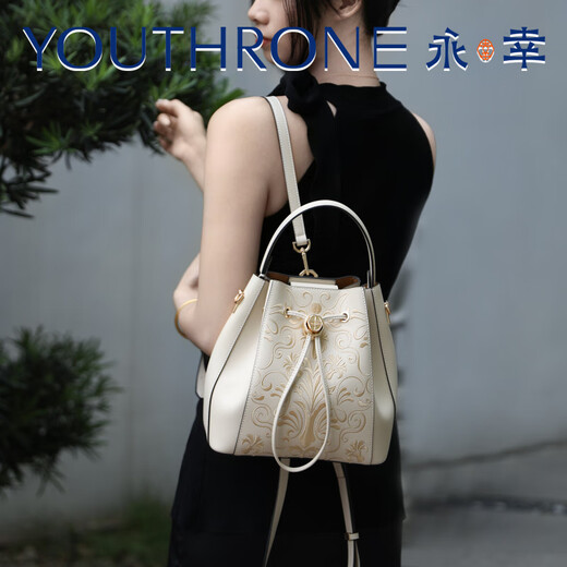 永幸国风新中式水桶多功能背包（琉璃凤冠） 月光白