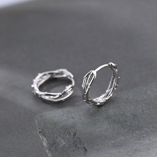 FVIP Old Phoenix 999 sterling silver pure silver hypoallergenic women's Japanese and Korean sense of personality temperament thorn ear buckle circle earrings Japanese and Korean thorn earrings pair