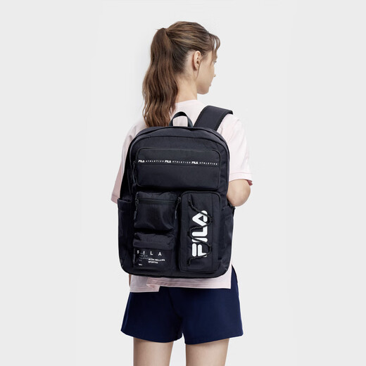 FILA（斐乐）女背包秋健身运动背包双肩包大容量书包AWA官方旗舰正品 深黑A13W331167ABK 32*13.5*4
