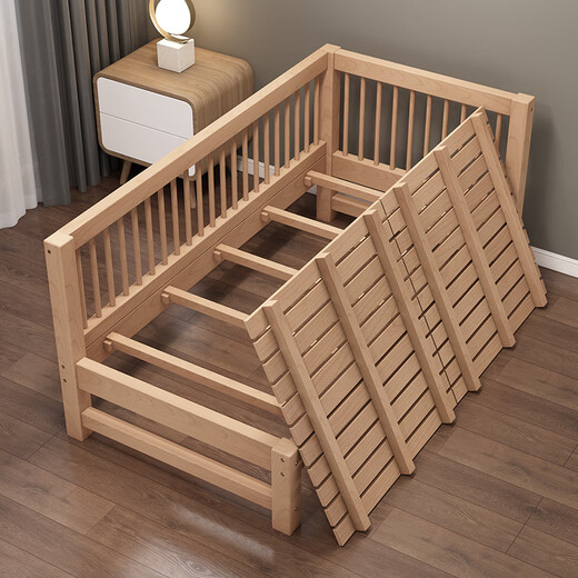 Customized beech children's bed spliced large bed with guardrail single girl's widened baby bedside solid wood crib with guardrails on both sides and no ladder + Class A pure cotton bedside 190x100cm
