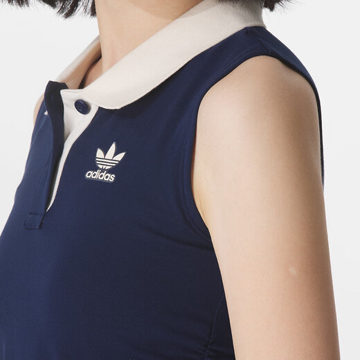 阿迪达斯 （adidas）三叶草女装 POLO PAD TANK 短款自带胸垫运动紧身翻领背心 KE3893/深靛蓝 S
