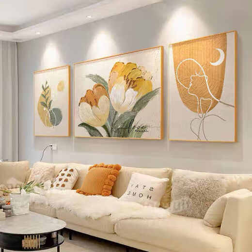 Fanqiong moderno simple fulu sala de estar decoración de la sala de estar triple combinación sofá fondo pared pintura colgante abstracto línea naranja mural JD13657 30*40 izquierda y derecha 60*40