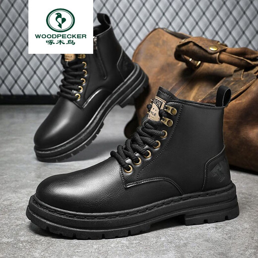 Woodpecker Spring and Summer Nouveaux chaussures de travail Mid-Top Boots Chaussures masculines Chaussures en cuir décontractées imperméables Chaussures de travail pour hommes 999 Brown Single [Picture principale] 39