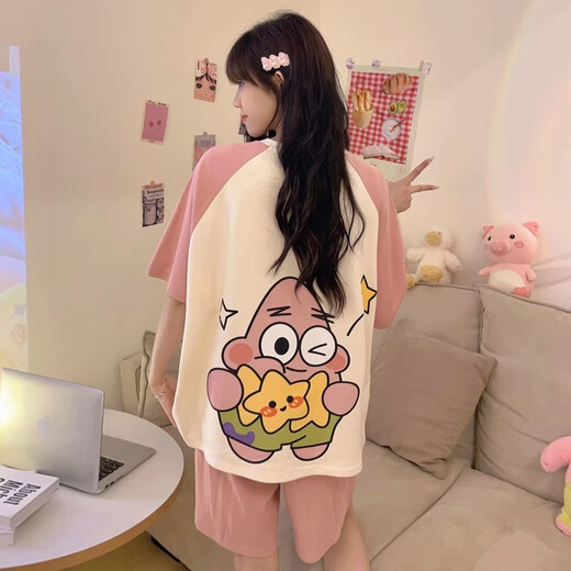 Opeodly睡衣女生夏季可外穿短袖感新款卡通可爱恐龙家居服套装2025年 679绿恐龙 L 【建议98-112斤】