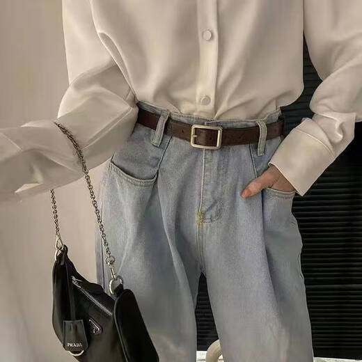 Yalso simple style square buckle belt unisex wide belt female Chic student fashion ins belt versatile black seam edge-Japanese buckle black