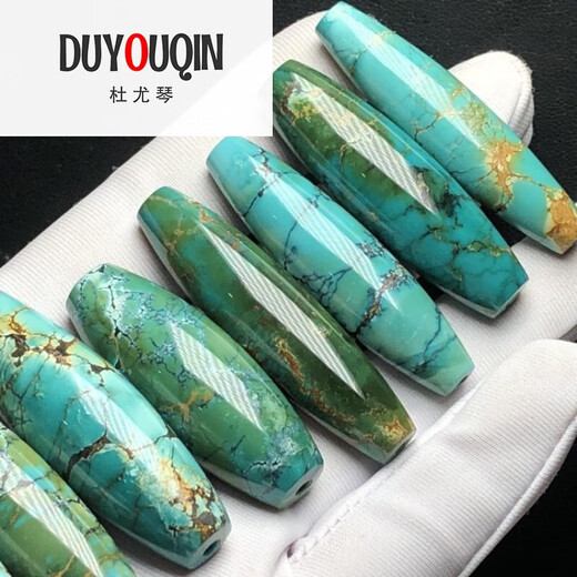 杜尤琴胖东来品质精品原矿瓷釉级玉化绿松石小枣珠水草纹锁骨珠吊坠水墨 15.5mm 723