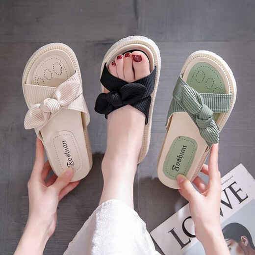 Slippers for women to wear 2025 new fashionable and versatile thick-soled non-slip beach sandals for women off-white 37