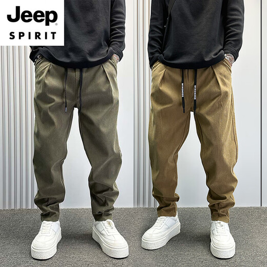 
JEEP SPIRIT pants for men's summer new straight-leg casual pants khaki versatile men's harem pants solid color micro-cone work pants light green thin* style M 110-138Jin[Jin equals 0.5 kg]
