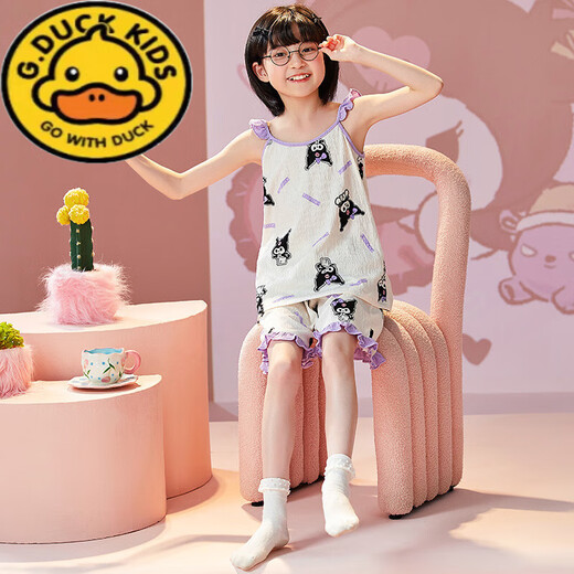 Yihou Children's Pajamas Girls Summer Thin Pure Cotton Sling Set Little Girls Wrinkled Cloth Parent-Child Mother and Daughter Vest Home Dinosaur [Lady Sleeve Set] TN-6624 170 L Size (Height 160-165cm)