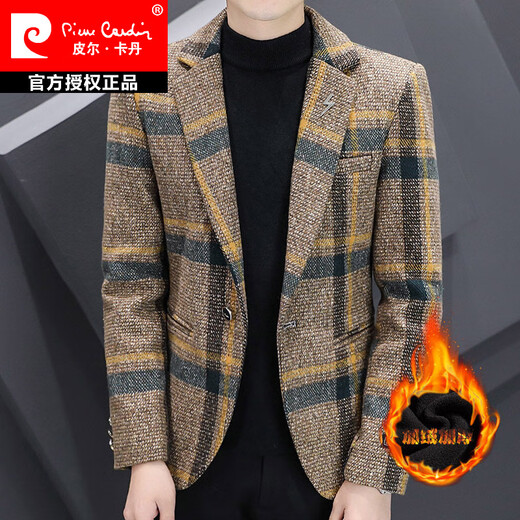 Pierre Cardin 2026 Velvet Suit Men's Jacket Casual Small Suit Men Korean Style Men's Winter Thickened Trendy Single Suit Gray XL 120-135