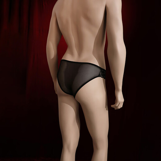 Men's crotchless lace underwear, sexy pure desire, hot special briefs shorts, thong, men's inner see-through, black, one size