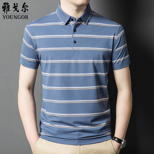 CEO Yageol Mulberry Silk Kurzarm T-Shirt für Männer 2025 Sommer neu gestreiftes Lappel mittlerer Alters-Outfit Polo-Hemd für Männer 826 Green M 165 [Vorgeschlagen 100-125jin [Jin gleich 0,5 kg]]
