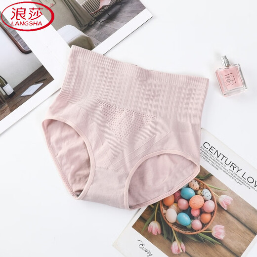 LangSha's popular high-waisted belly-controlling seamless underwear for women, postpartum body shaping waist cotton crotch casual antibacterial large size briefs, pink L (105 to 130Jin Jin is equal to 0.5kg)