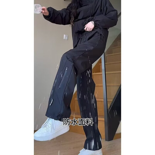 Jacket pants men's trendy brand spring and autumn 2025 new windproof loose straight sports workwear casual large size long pants black XL 120-140Jin Jin equals 0.5 kg