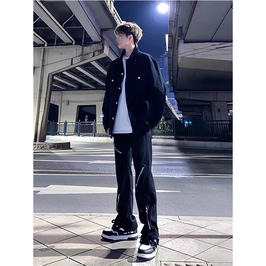 Digada American high street jeans men's spring and summer trend new niche zipper trendy micro-tender casual long trousers DDD-653 black XL