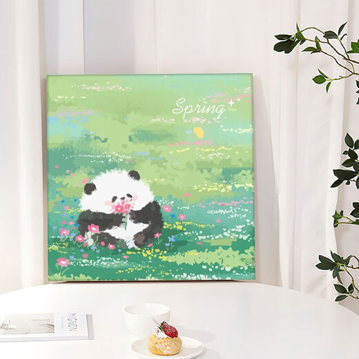 熊猫花花diy填充涂色手工手绘涂鸦卡通丙烯油彩画装饰画 hy3888 60*60cm加厚实木内框+装饰外框
