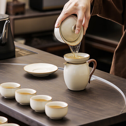 Bowei (BW) high-end tea set for home use, Ru kiln tea set, tea tray, integrated kettle for tea making, Yueya Yunqi