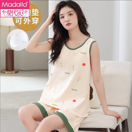 莫代尔带胸垫一体背心睡衣女夏舒适棉无袖大码家居服夏天薄款可外穿套装 背心套装【带胸垫】F9859 L 女 建议100-120斤