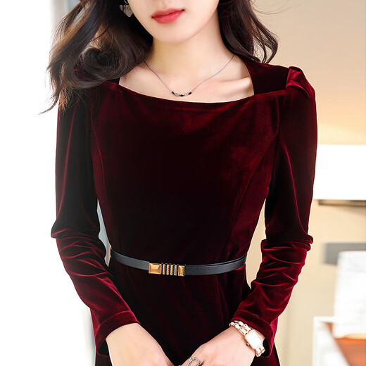 HomeSee Light Luxury International Brand High-Dee Robe Bourgogne Velvet Female Tempérament Xi Robe de mariée de mère-nom de mère Xi Robe de mère-nom bordeaux (Band Belt Hz) L Convient pour 106-115 Jin [Jin est égal à 0,5 kg]