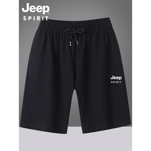 吉普（JEEP）美国正品夏季纯棉短裤男士薄款运动七分裤宽松大码休闲五分中裤子 官方旗舰6169黑色束口七分裤 M 建议90-115斤