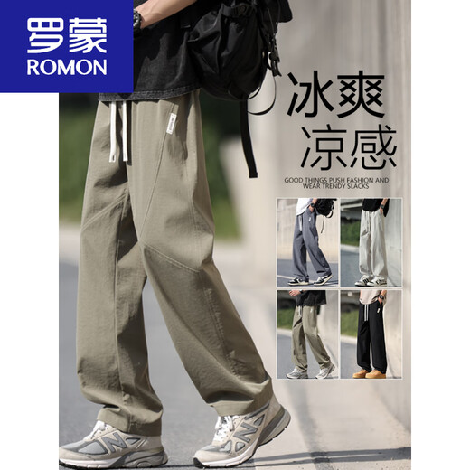 Romon Sommereis Seidenhose Herren dünne 2025 Neue trendige losen geraden Hosen Männer atmungsaktiv