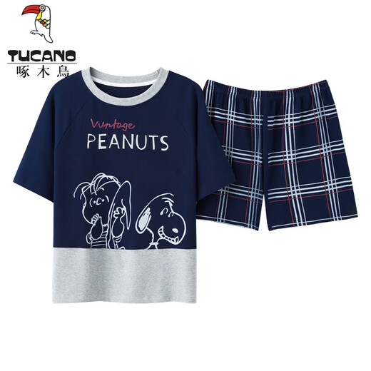 Tucano; Pajama de verano de pájaros carpinteros para mujeres pantalones cortos de algodón puro de algodón de algodón linda Versión coreana de alumno caricatura suelta de dos piezas ropa delgada para el hogar rojo y amarillo gxt6630 color m (recomendado 75-95Jin [Jin equivale a 0.5 kg])