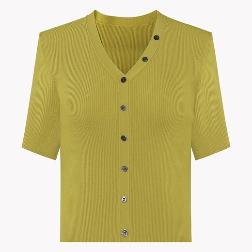 The Sea Life Strick kurzärmelig OU Hai All Life Temperament Kurzärmelige Pullover für Frauen 2025 Herbst V-Neck Schlanker Körper 15868 Schwarzer Magier S