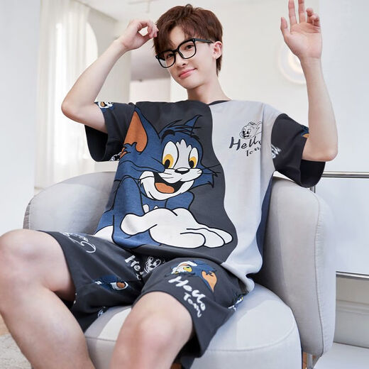 UKUHPK Herren-Kurzärärer-Pyjamas für Sommer dünne lose Plus-Größe Home Clothing Set 6630 Crayon Shin-Shi M [Vorgeschlagen 90-100 Jin [Jin ist 0,5 kg]]]