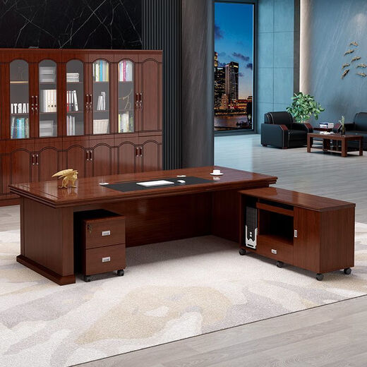 Manzhen's New Style Boss's Desk Sofá Oficina de escritorio Gran Descripción Manager Desk President Desk Desk Combinación Conjunto de 826# Descripción de la oficina 1.6 metros Tabla + Gabinete Auxiliar Doble + una silla + 4 Gabinete de puerta