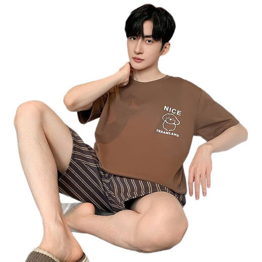 Shuo Gu Jin (Shuo Gu Jin) Summer Men's Pyjamas Imitation Coton Pull-up Shorts à manches courtes décontractées, les adolescents peuvent porter des vêtements de maison minces pour les hommes AM-3524 L