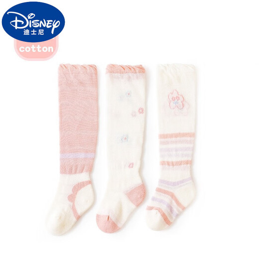 Disney baby socks spring and autumn thin loose-mouth mesh socks for newborn mosquito-repellent baby summer Class A pure cotton over the knee Hot sale B1047 Girl baby 3 pairs 0-6 months S size Sock sole length 8cm recommended 0-6 months