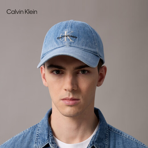Calvin KleinJeans men and women simple ck embroidered letters trendy retro curved veil denim baseball hat gift HX0278 458-Denim Blue One Size OS